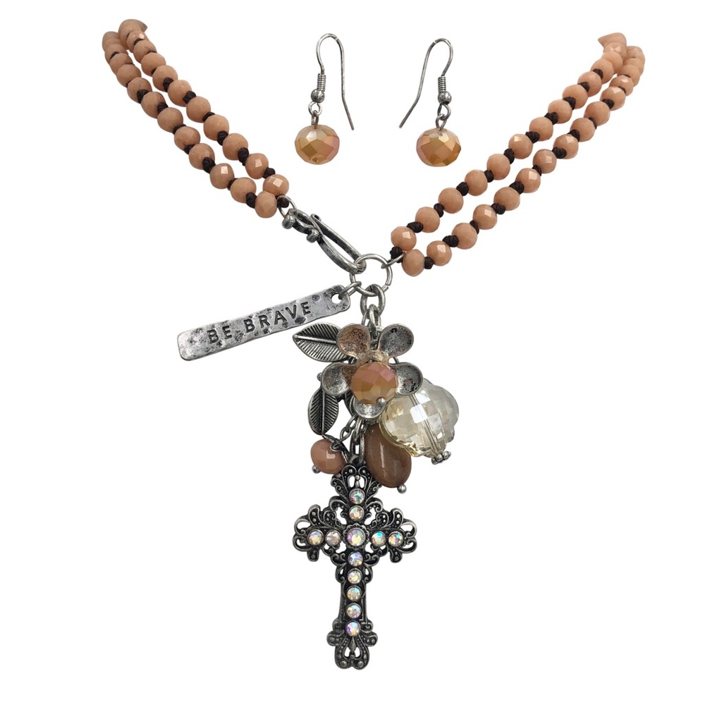 Be Brave Cross Dual Function Necklace Earrings Set